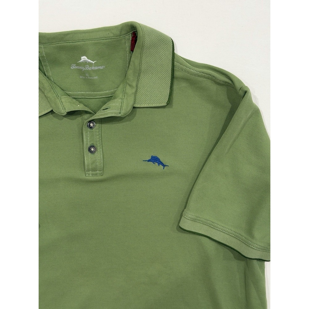 Tommy Bahama Solid Green Short Sleeve Polo Shirt - Men's Size XL blue Fish Logo
